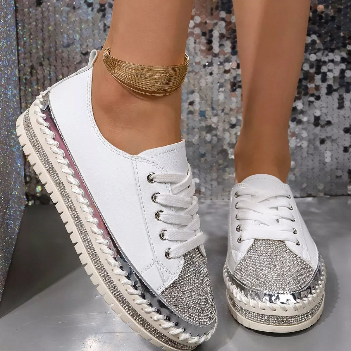 Rhinestone Round Toe Sneakers