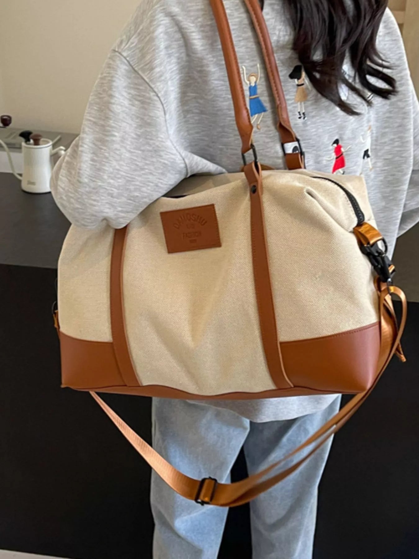 Canvas Leather Trim Travel  Bag