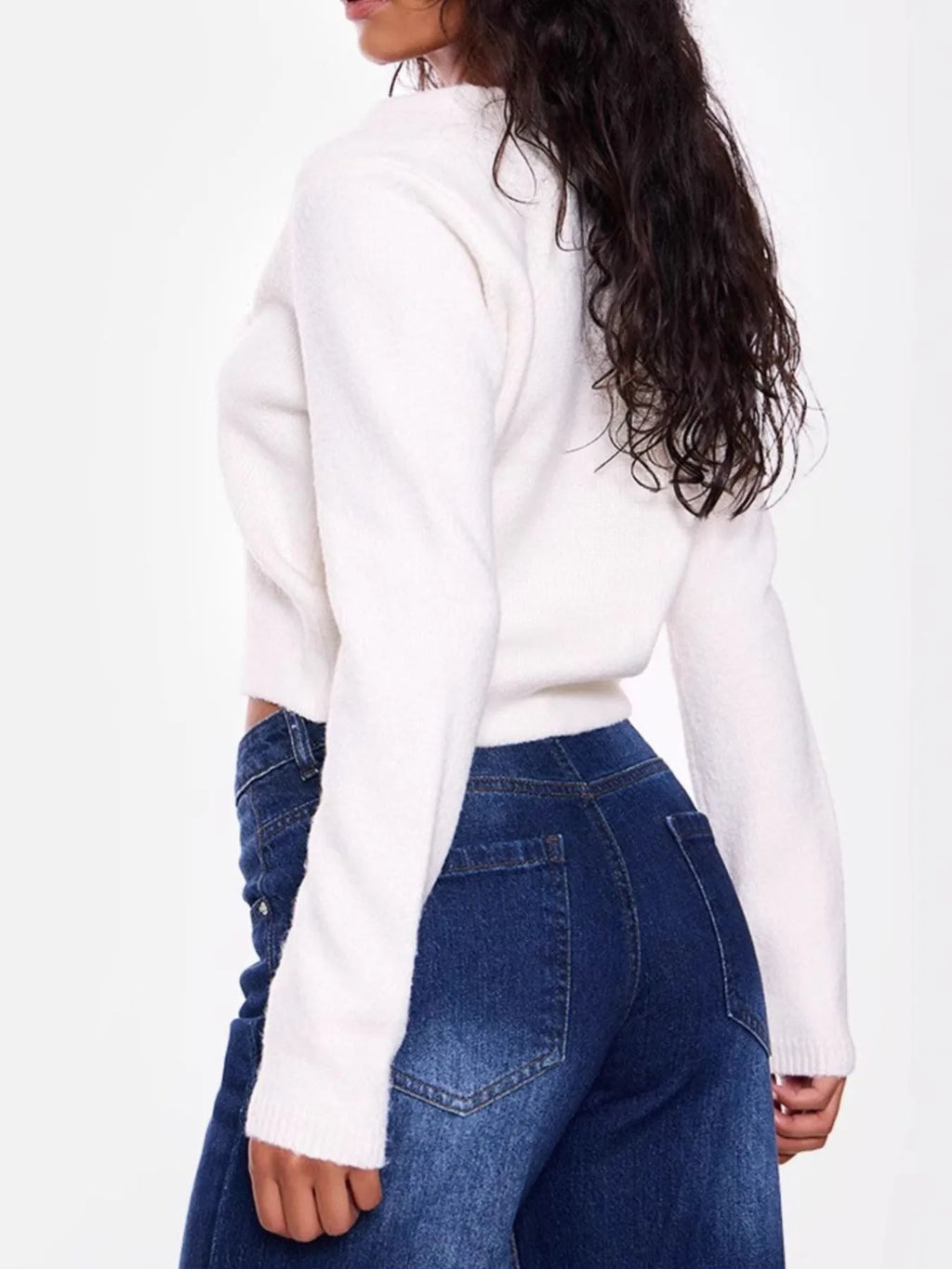 Cropped V-Neck Button-Up Cardigan