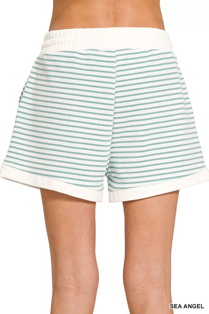 Zenana Stripe Contrast Trim Top & Shorts Set