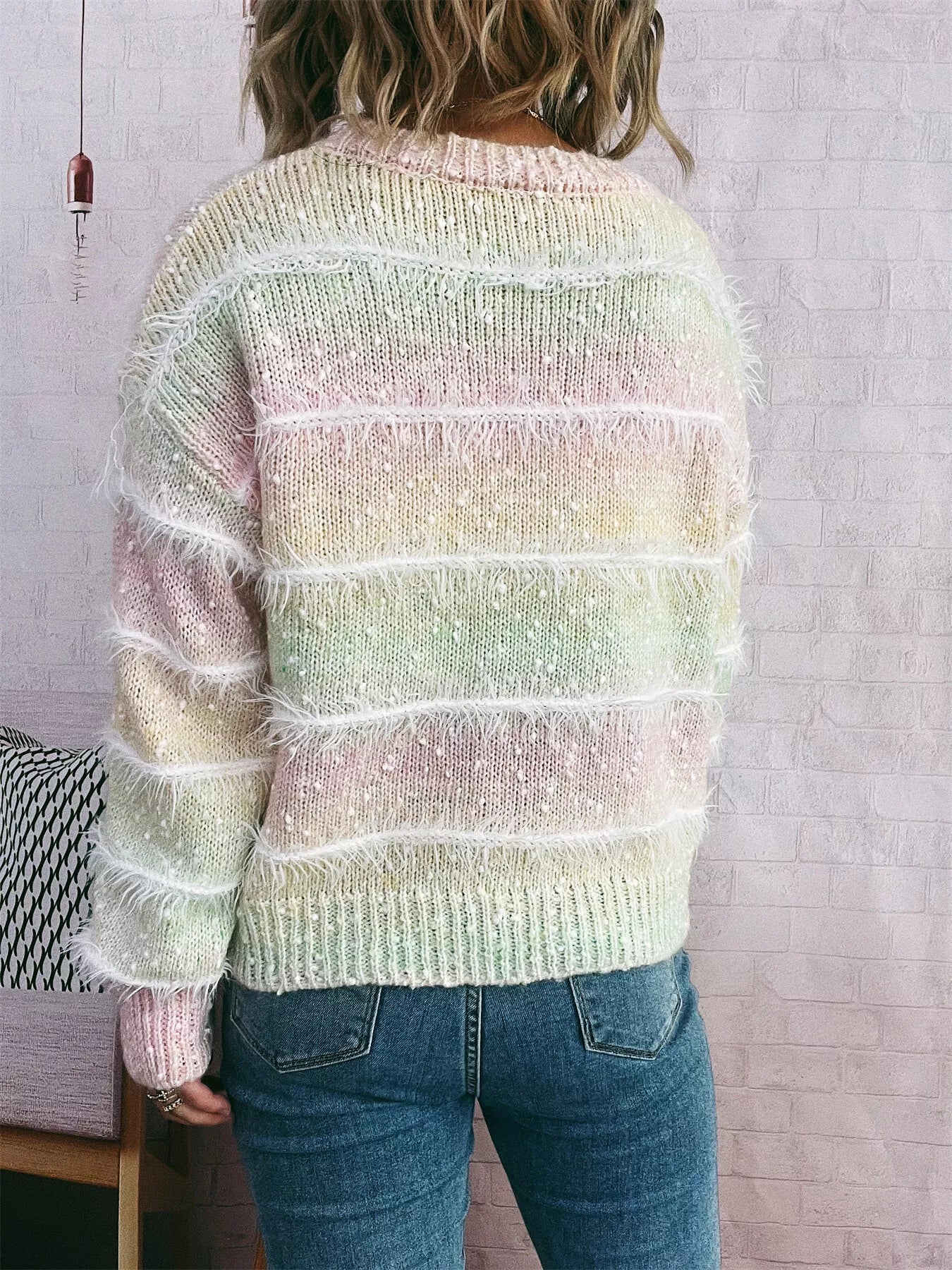 Gradient Striped Round Neck Sweater
