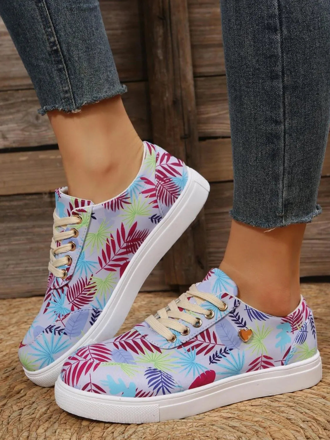 Tropical Leaf Print Canvas Sneakers