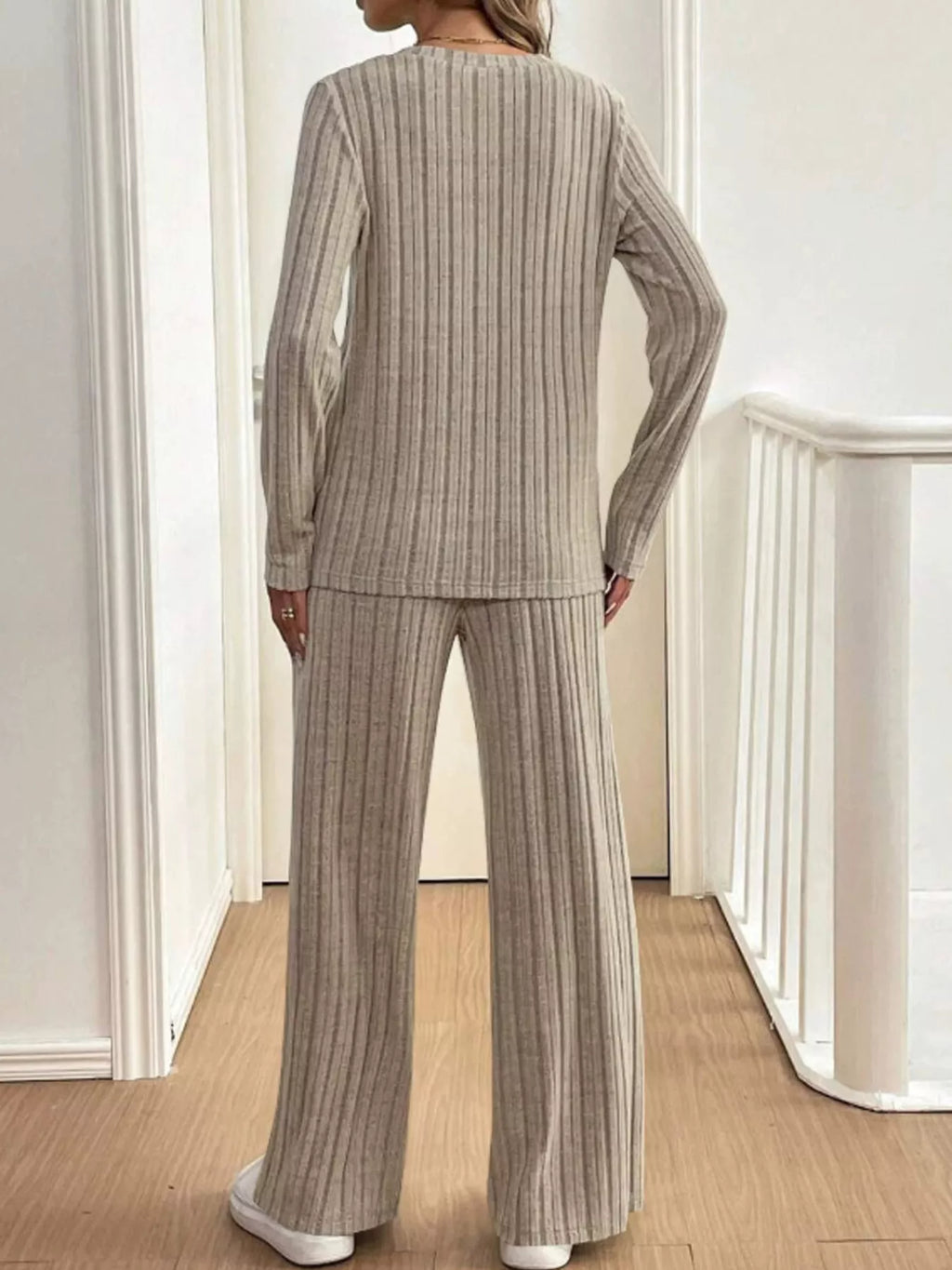 Plus Size Ribbed Knit Button-Front Top and Pants Set