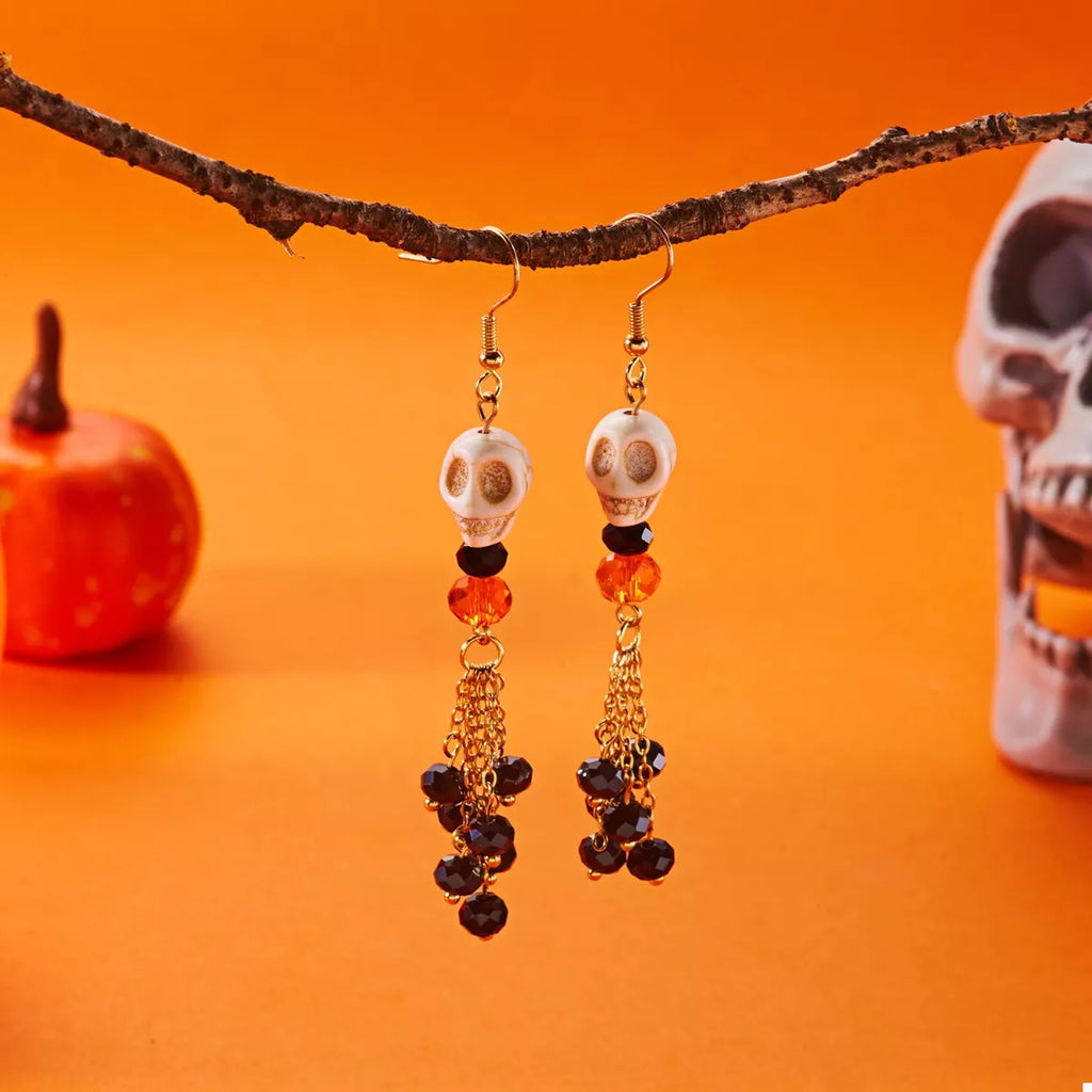 Halloween Skull Beaded Drop Earrings