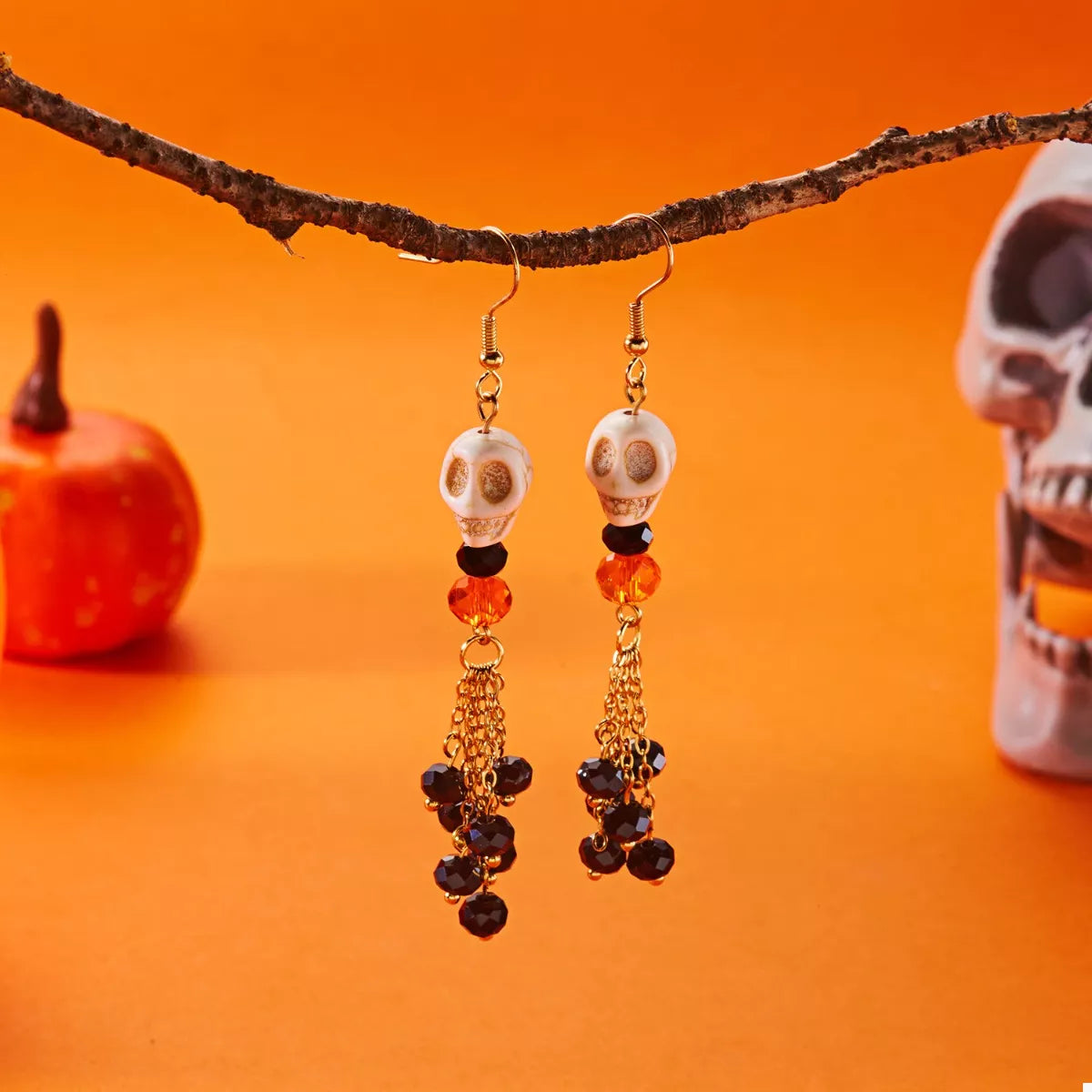 Halloween Skull Beaded Drop Earrings