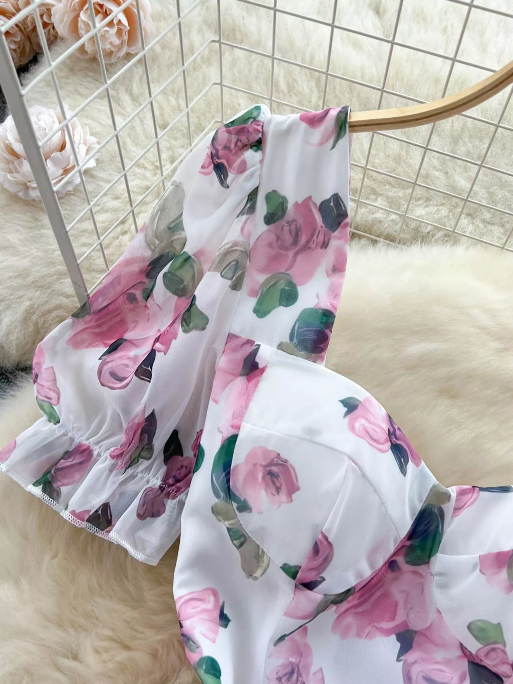 Floral Print Ruffle Hem Midi Dress