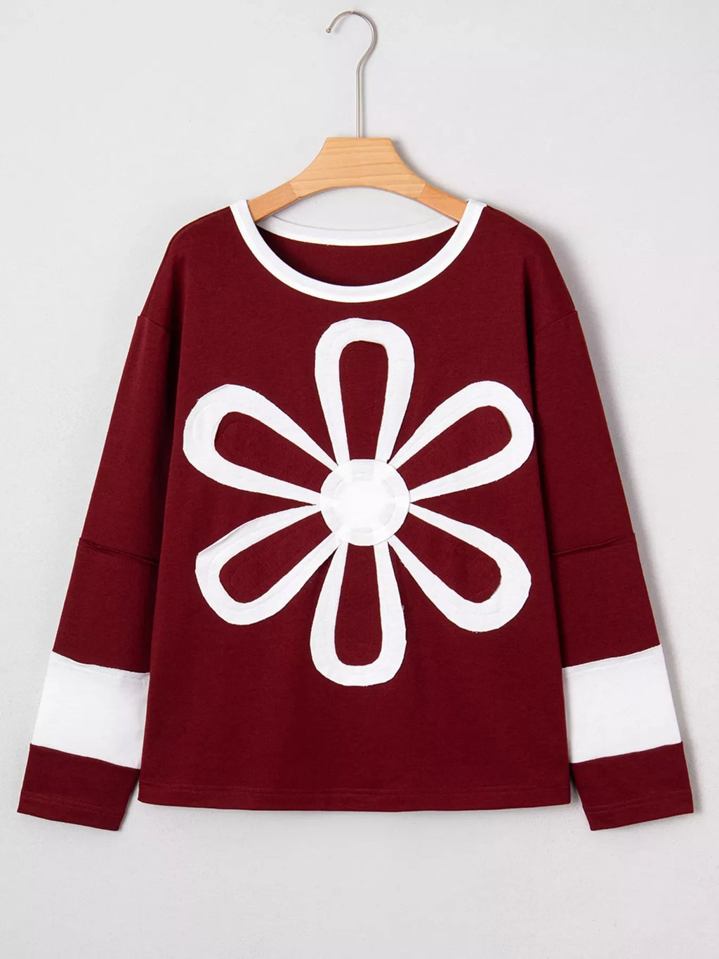 Flower Patched Round Neck Long Sleeve Top
