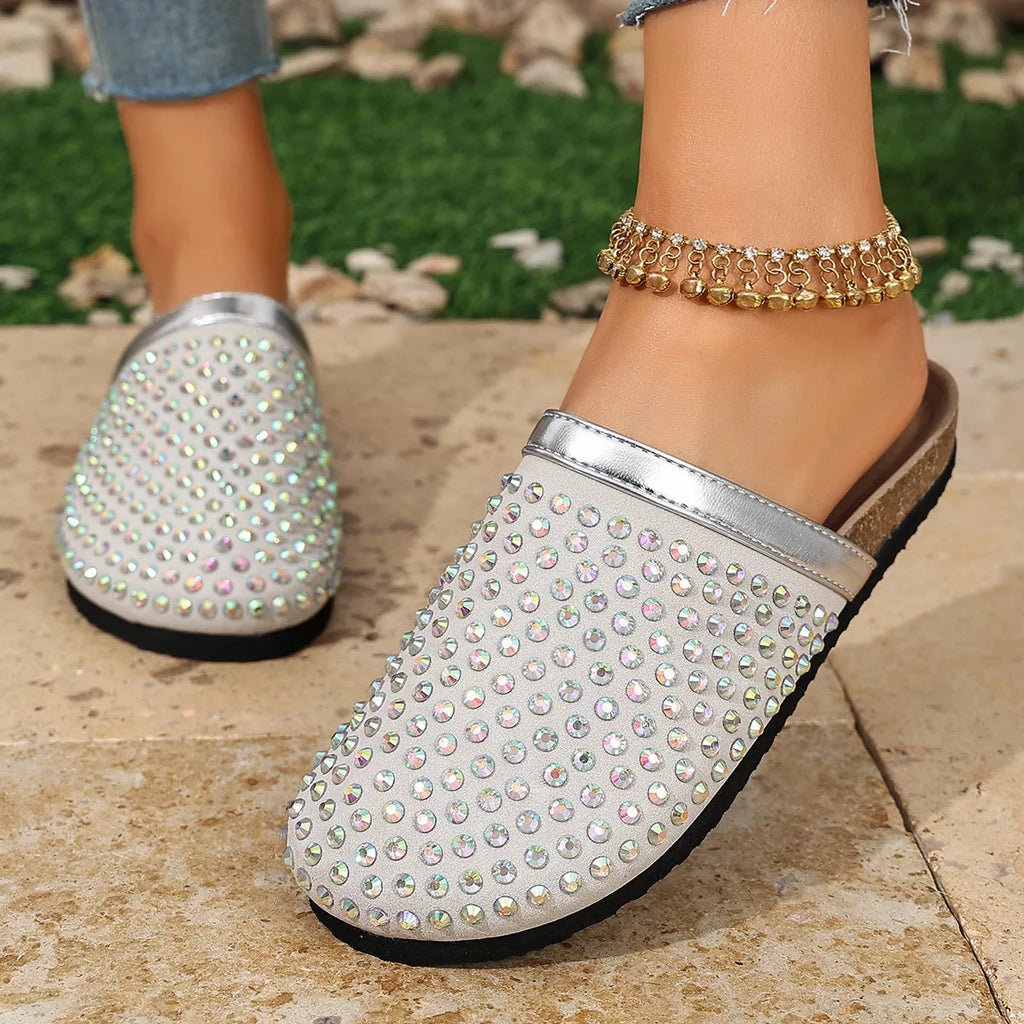 Sparkling Rhinestone Embellished Slip-On Sandals