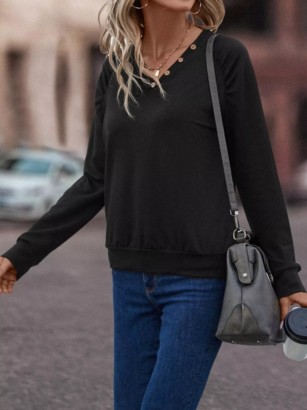 V-Neck Long Sleeve T-Shirt