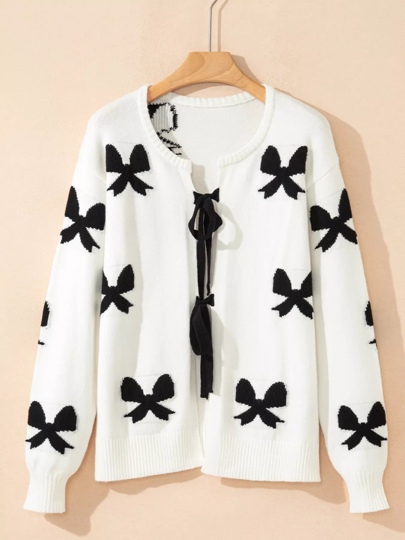 Tie Front Bow Pattern Cardigan