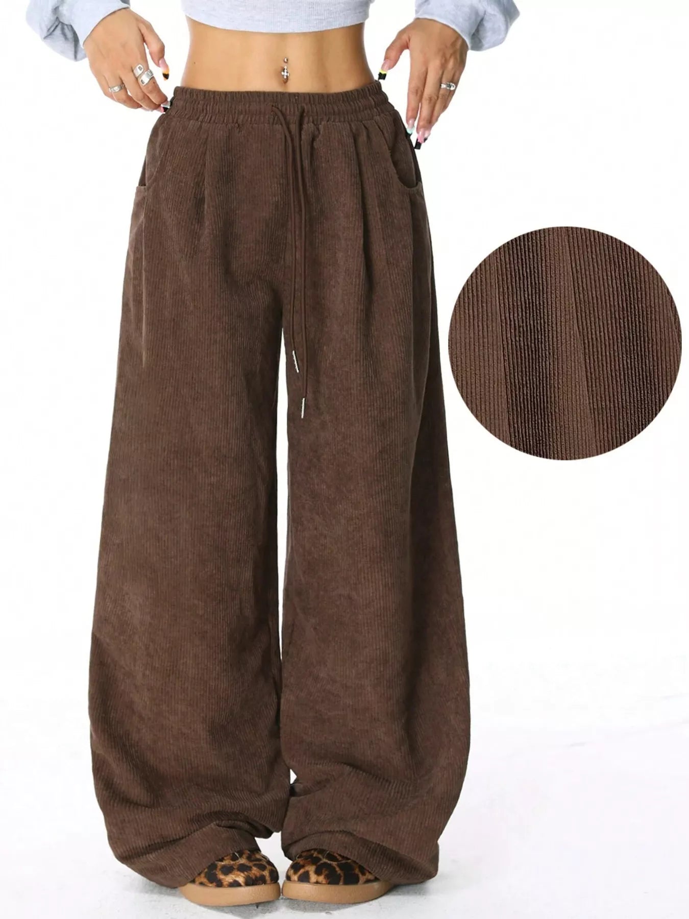 Casual Corduroy Wide Leg Pants