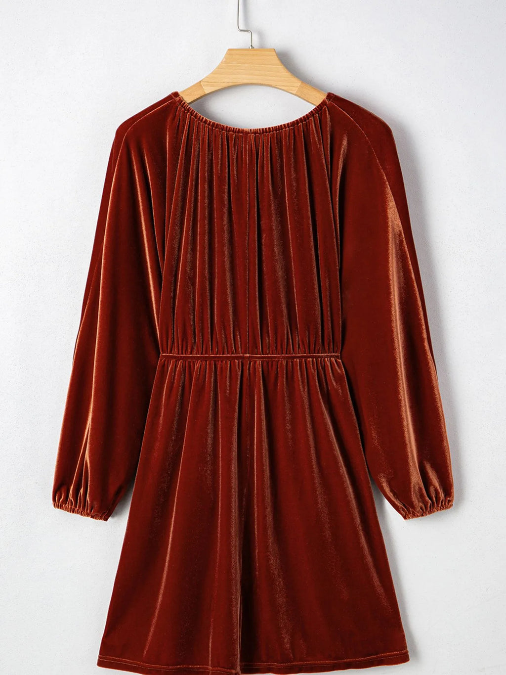 V Neck Puff Sleeve Velvet Dress