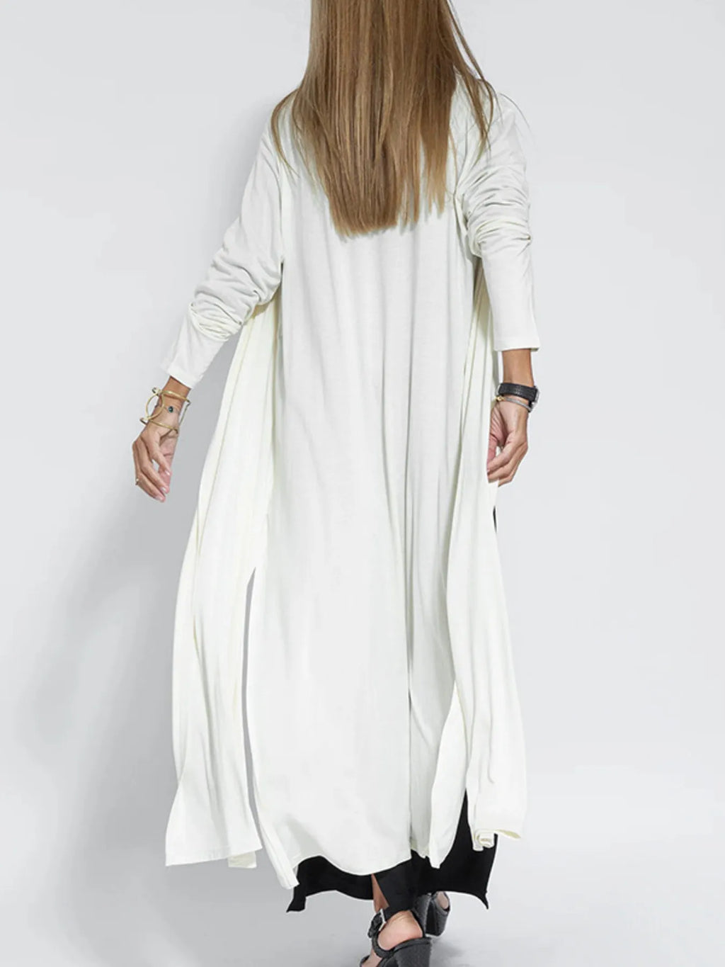 Full Size Open Front Side Slit Longline Cardigan Plus Size