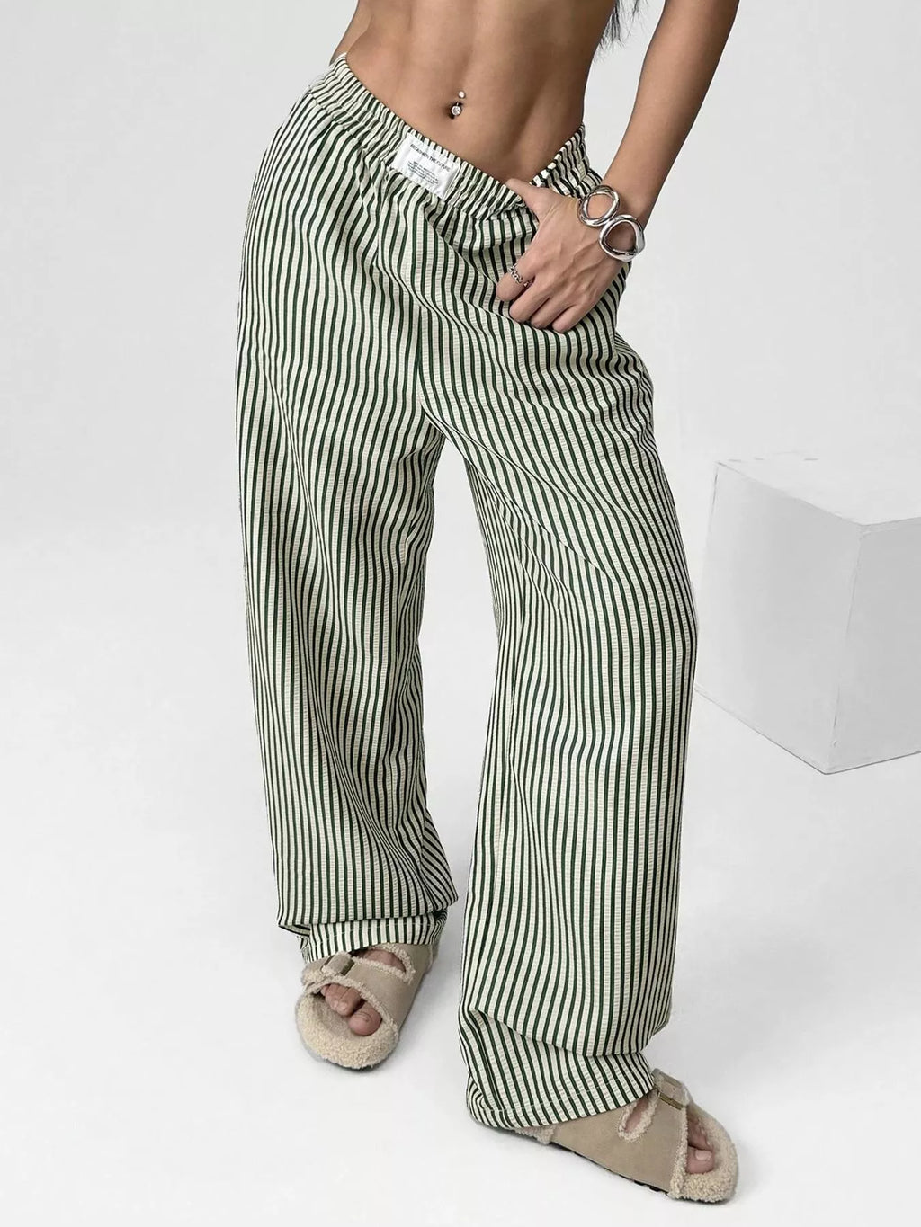 Striped High-Waisted Wide Leg Pants