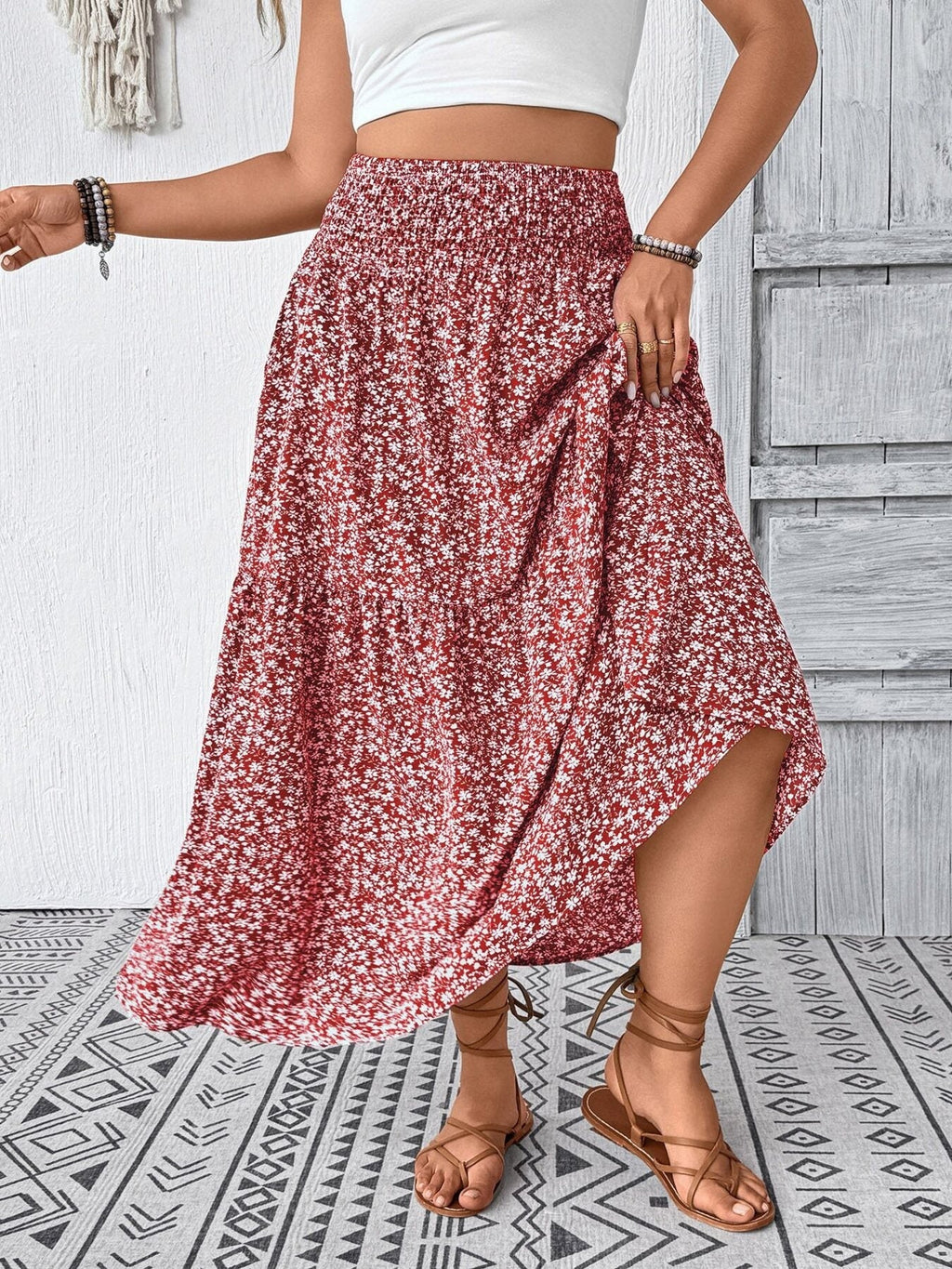 Plus Size Floral Print Tiered Skirt