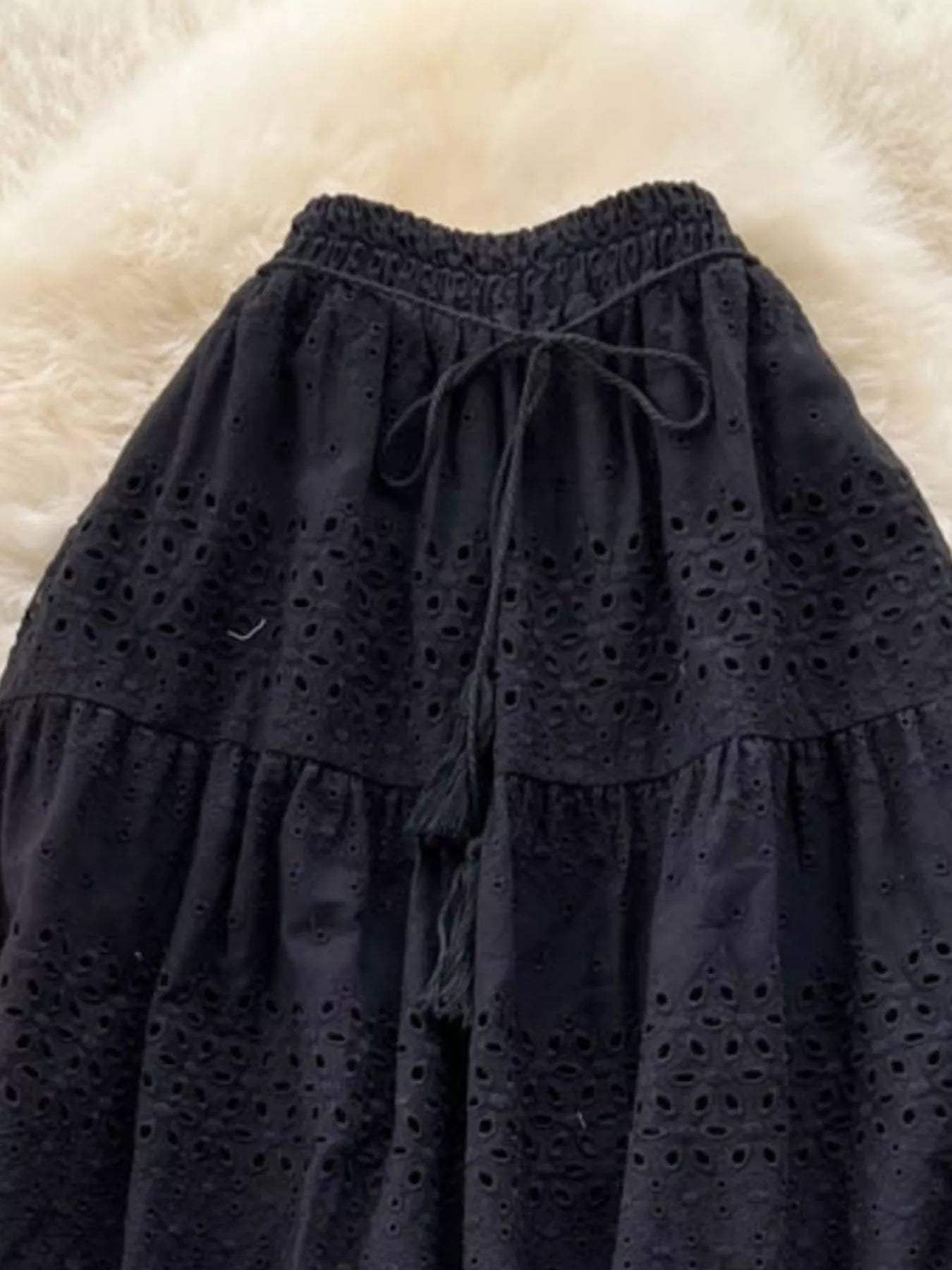Eyelet Tiered Maxi Skirt