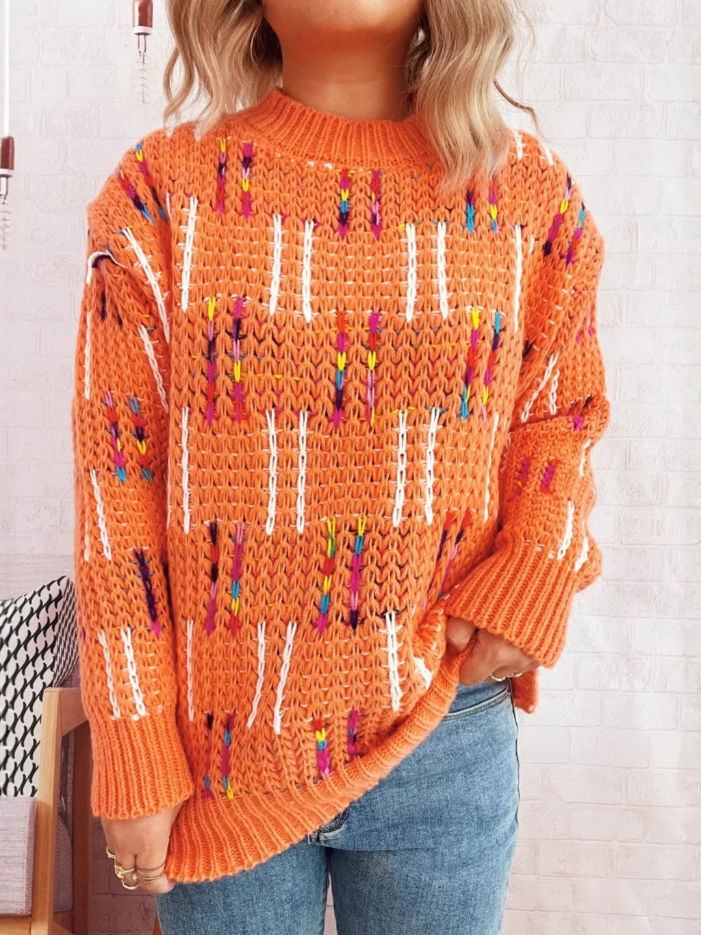 Colorful Round Neck Long Sleeve Sweater