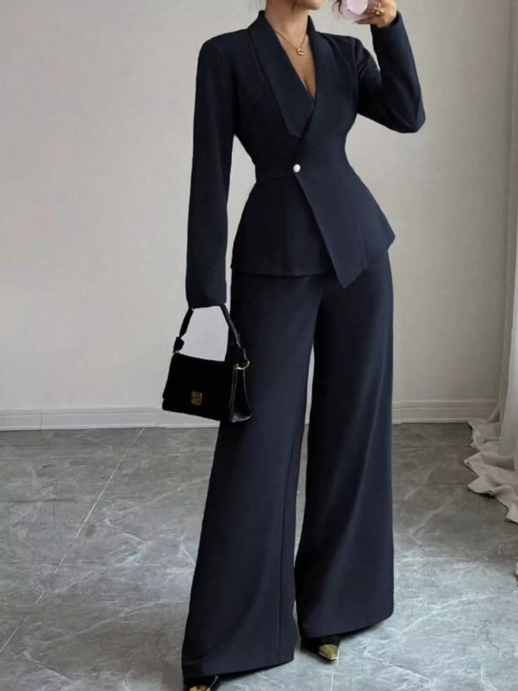 One Button Blazer and Pants Set