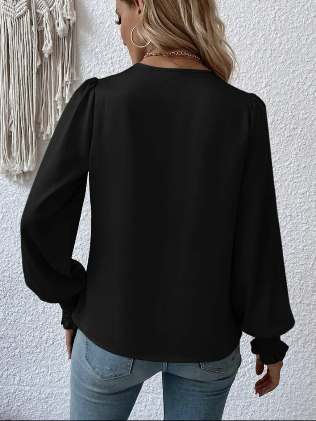 Ruched Surplice Long Sleeve Blouse