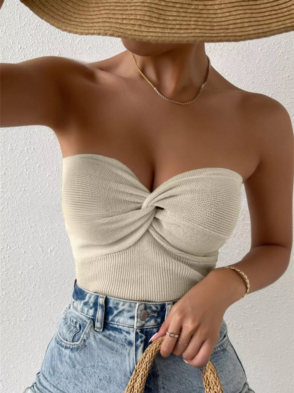 Twist-Front Ribbed Knit Tube