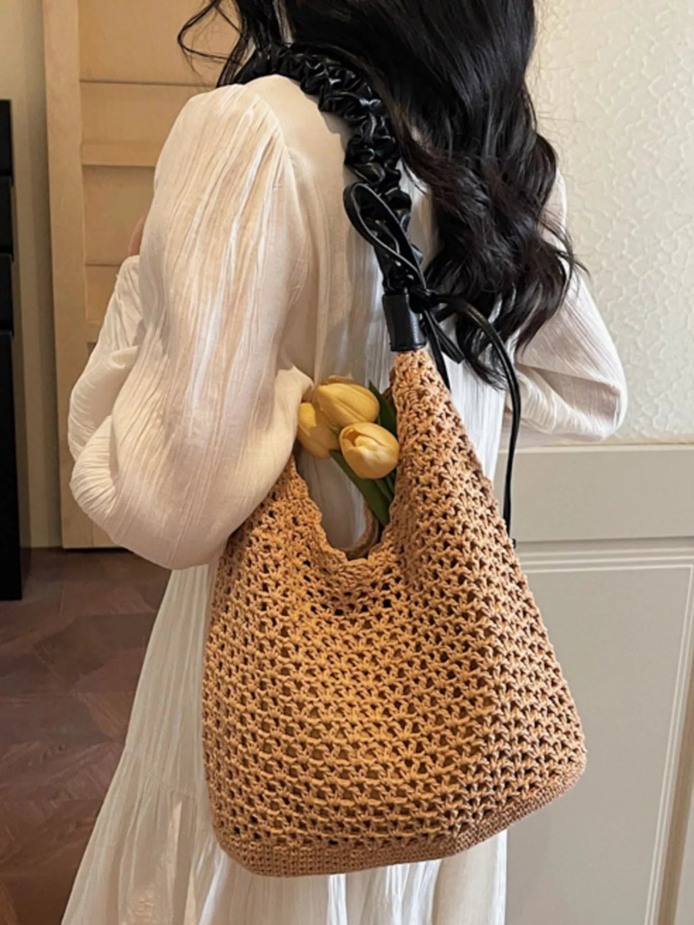 Crochet Shoulder Bag with Ruched Handle