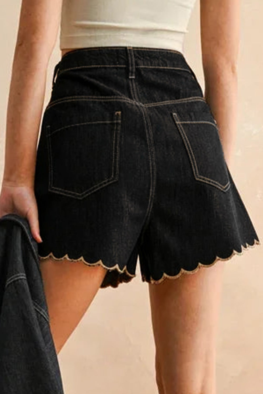 Scalloped Hem Denim Shorts