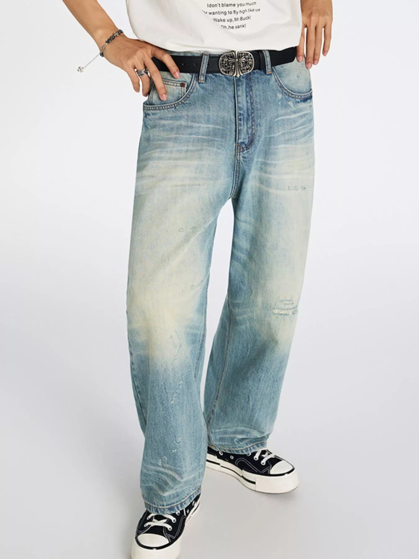 Men's Washed Wide Leg Jeans
