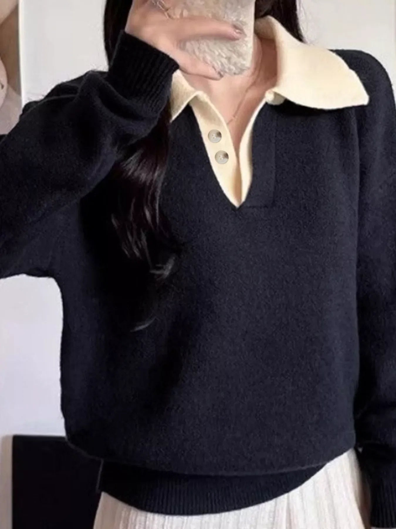 Polo Collar Dropped Shoulder Sweater