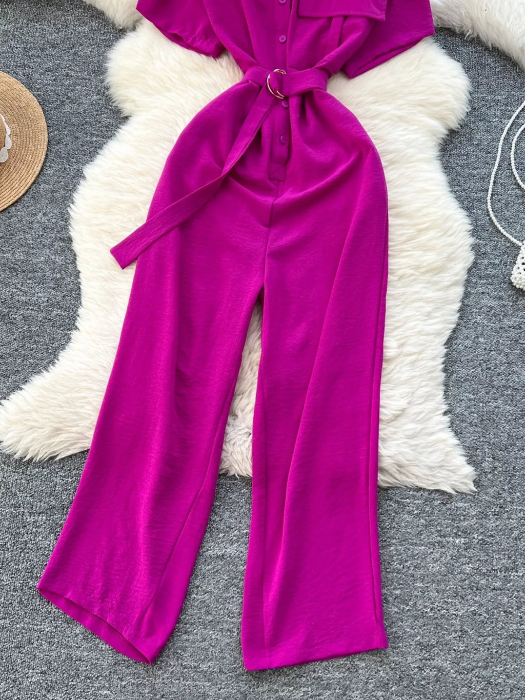 Button Front Wide Leg Jumpsuit