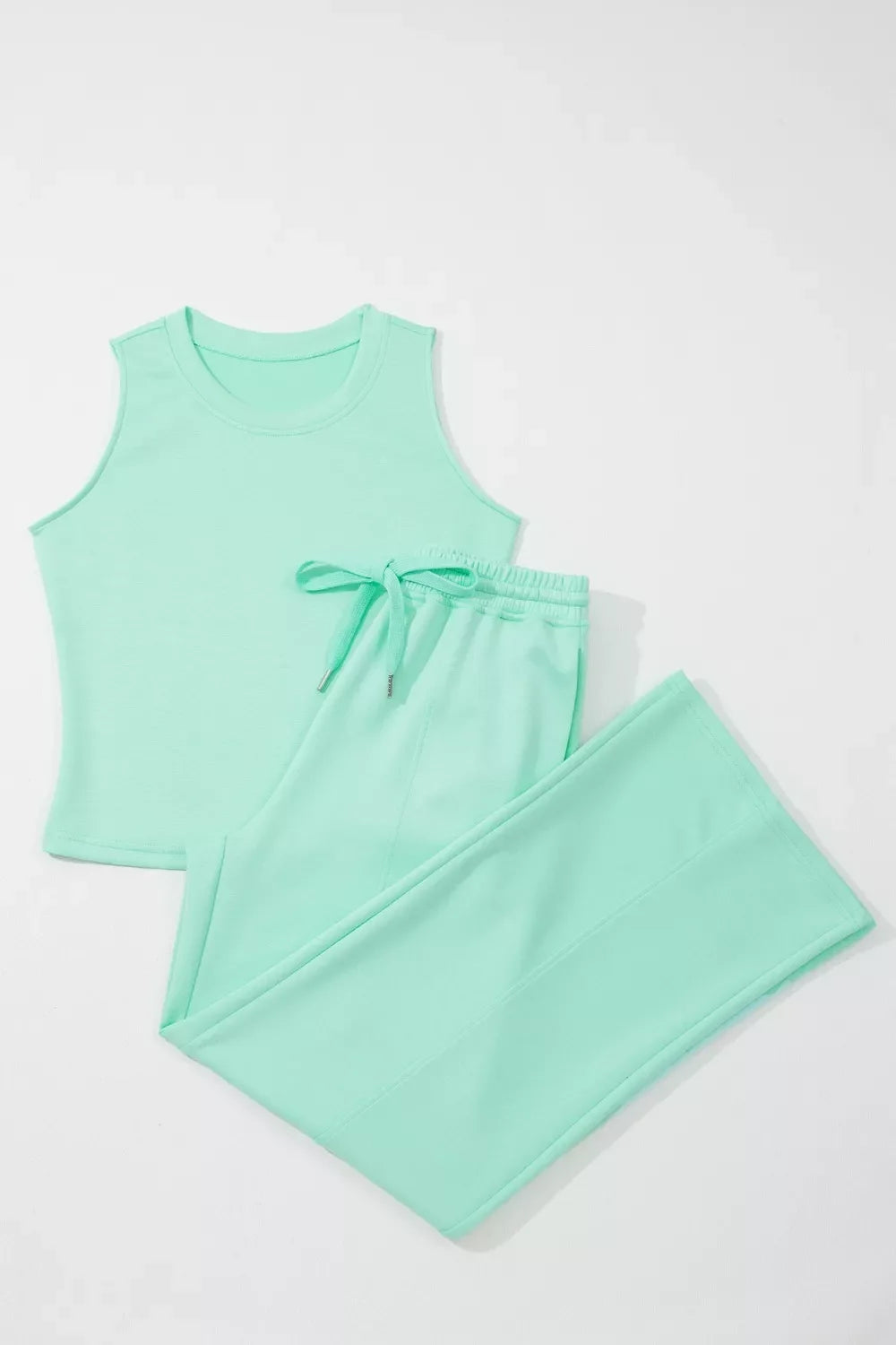 Drawstring Elastic Waistband Solid Color Two Piece Casual Set