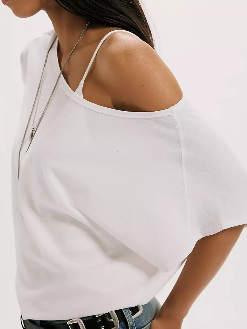 One Shoulder Solid Color T-Shirt