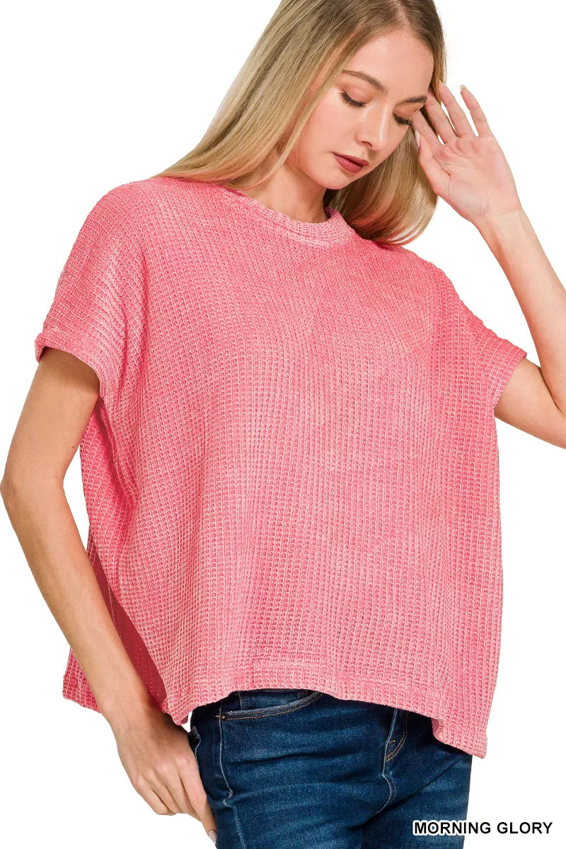 Zenana Chenille Waffle Cap Sleeve Sweater