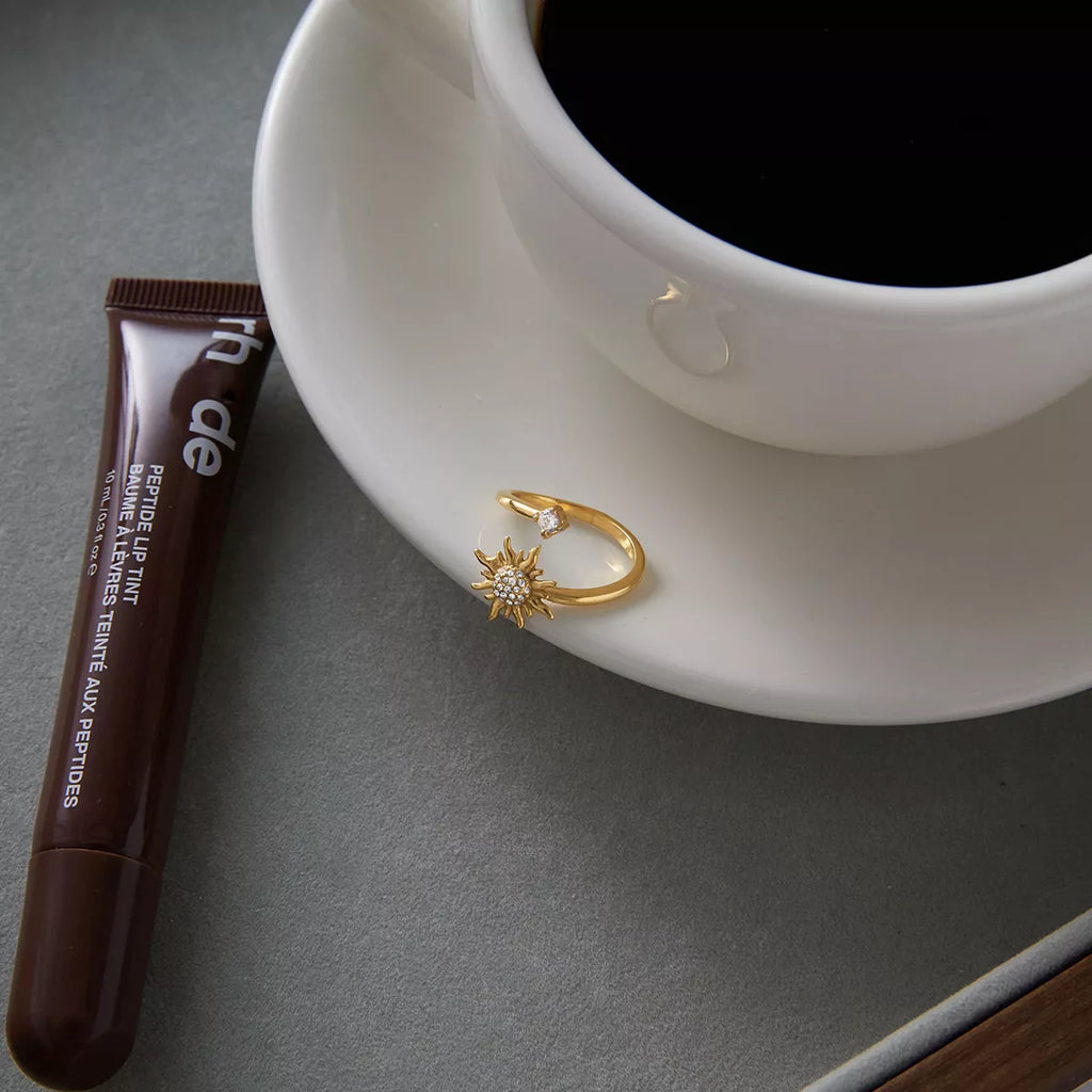 18K Gold-Plated Zircon Sun Bypass Ring