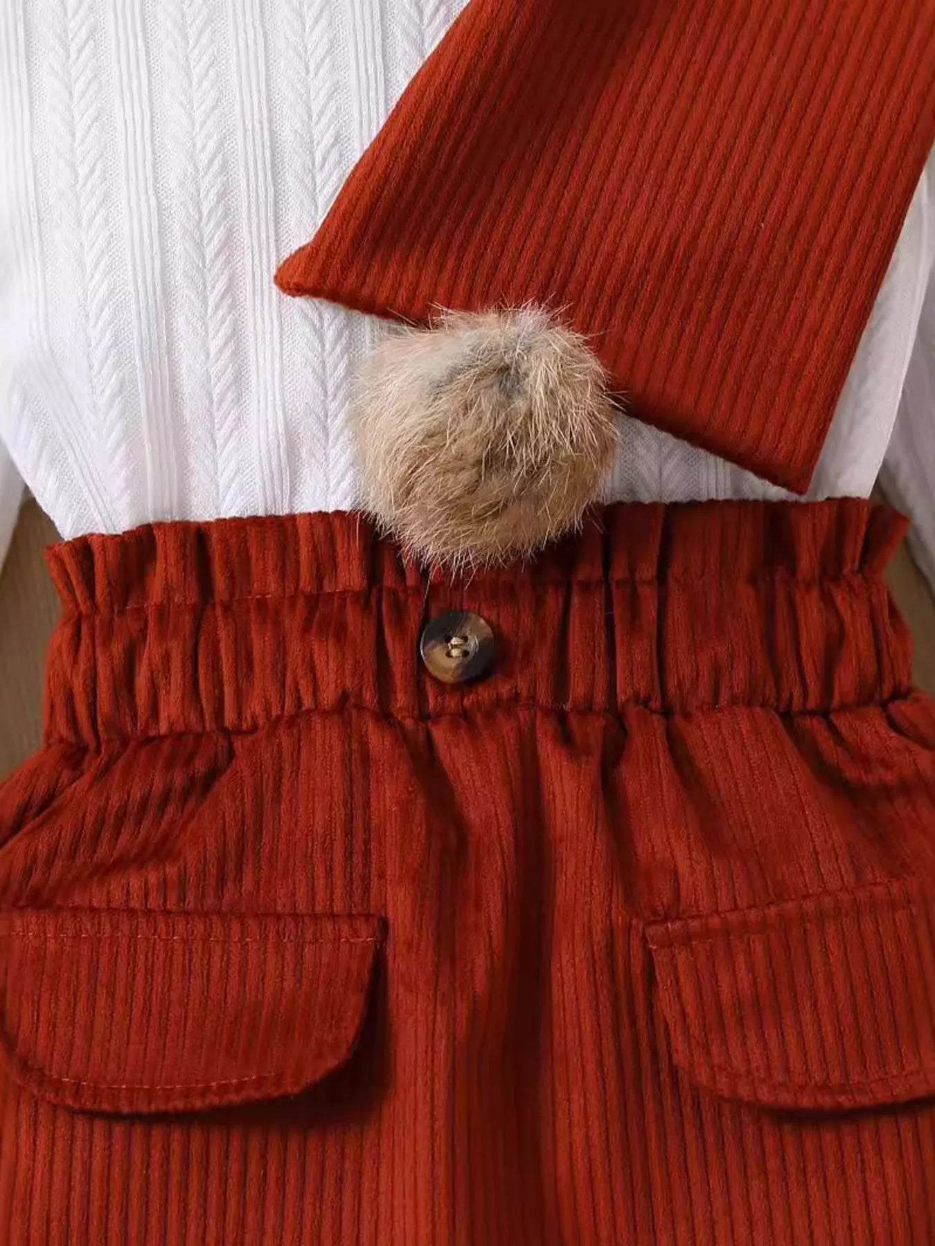 Children's Texture Knit Top and Skirt Set with Scarf & Beret