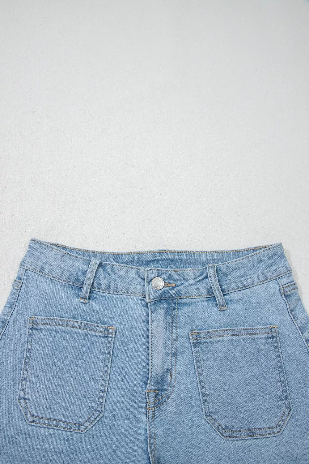 High Rise Patch Pocket Denim Shorts