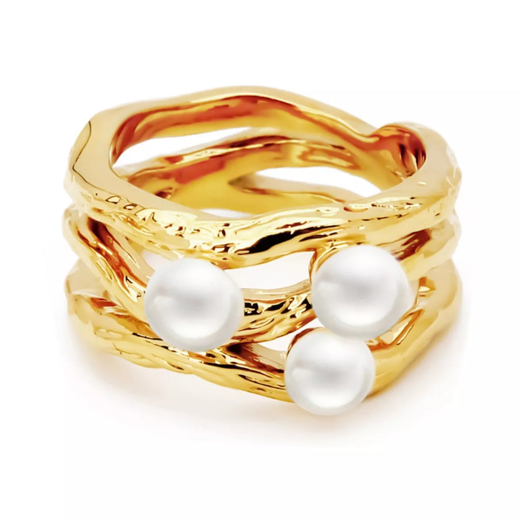 Synthetic Pearl 18K Gold-Plated Copper Ring