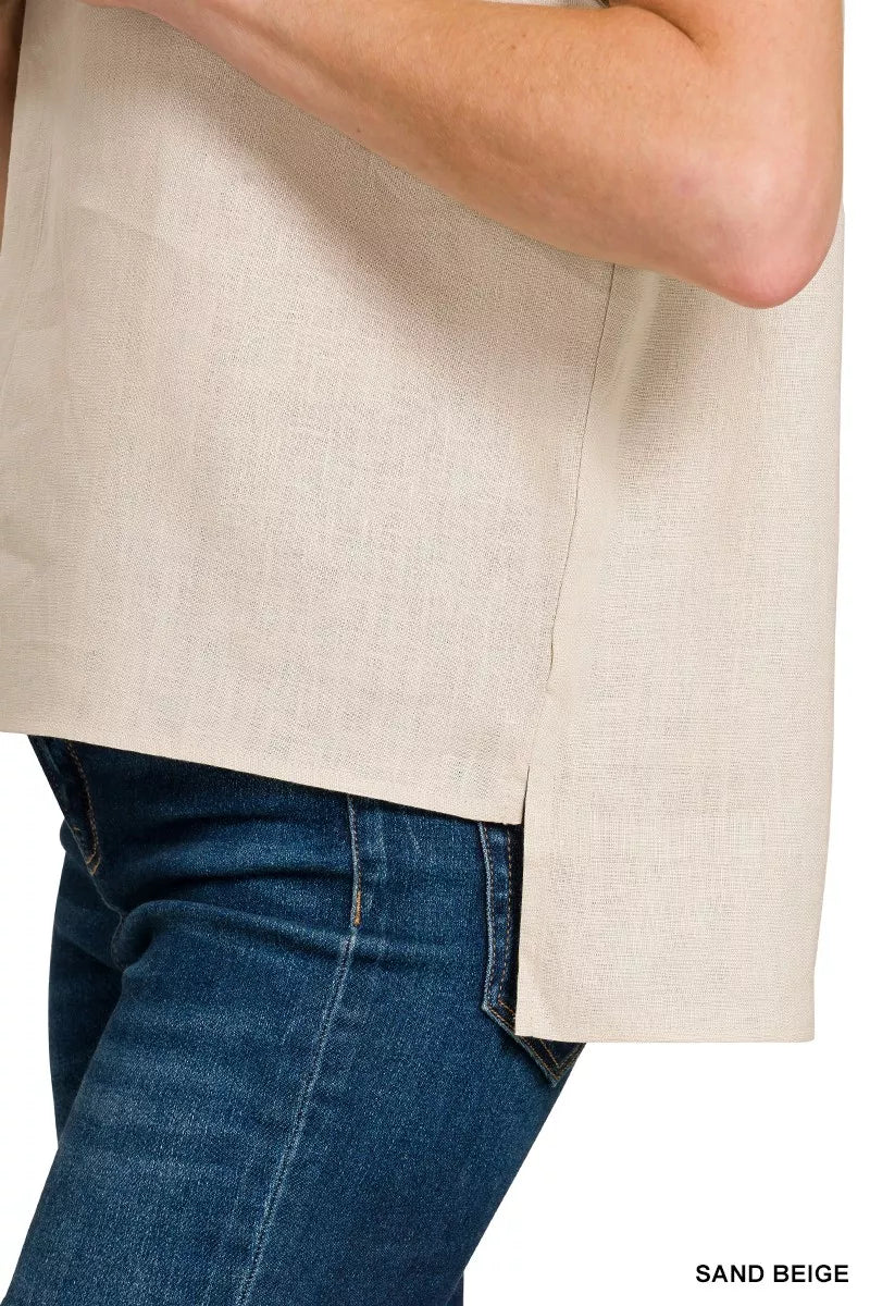 Zenana Linen V-Neck Sleeveless Top