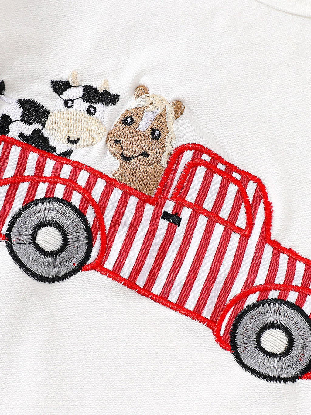 Children's Cartoon Tractor Embroidered Tee and Shorts Set