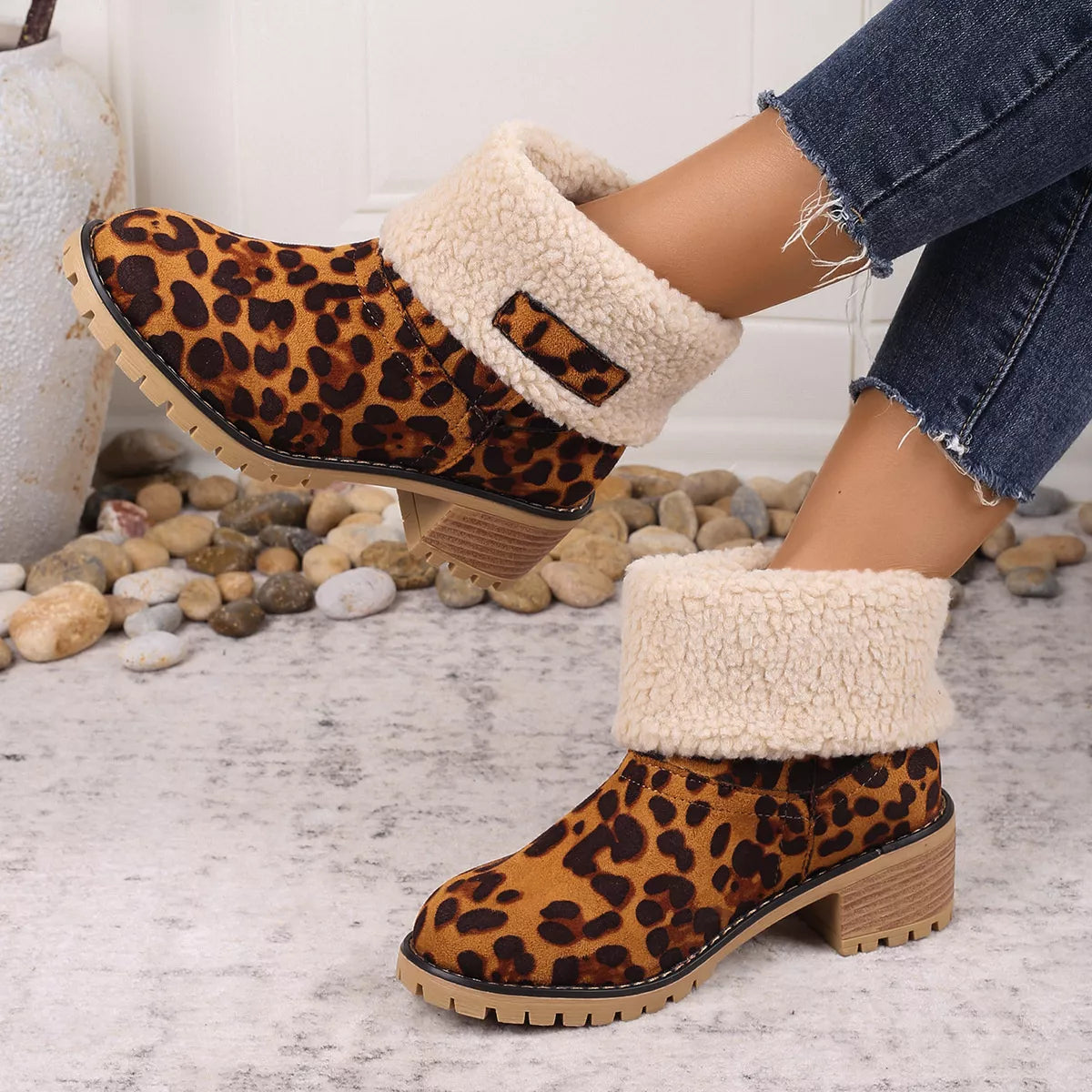 Leopard Print Plush Lined Boots