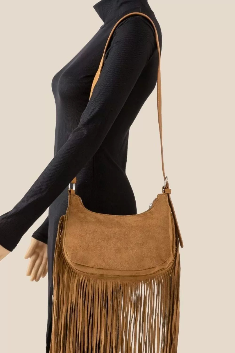 Fame Suede Fringe Crossbody Bag