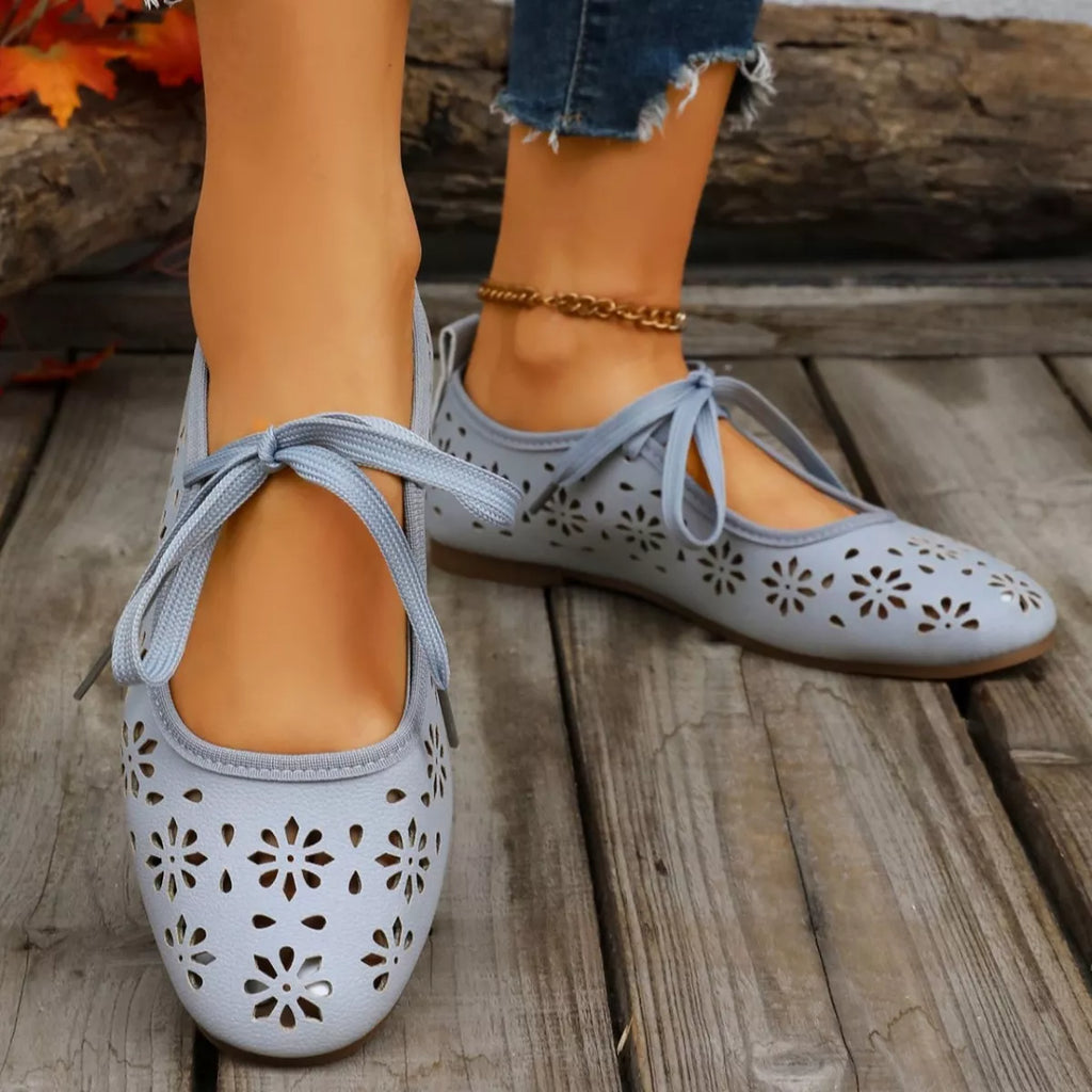 Floral Cutout Tied Slip-Ons