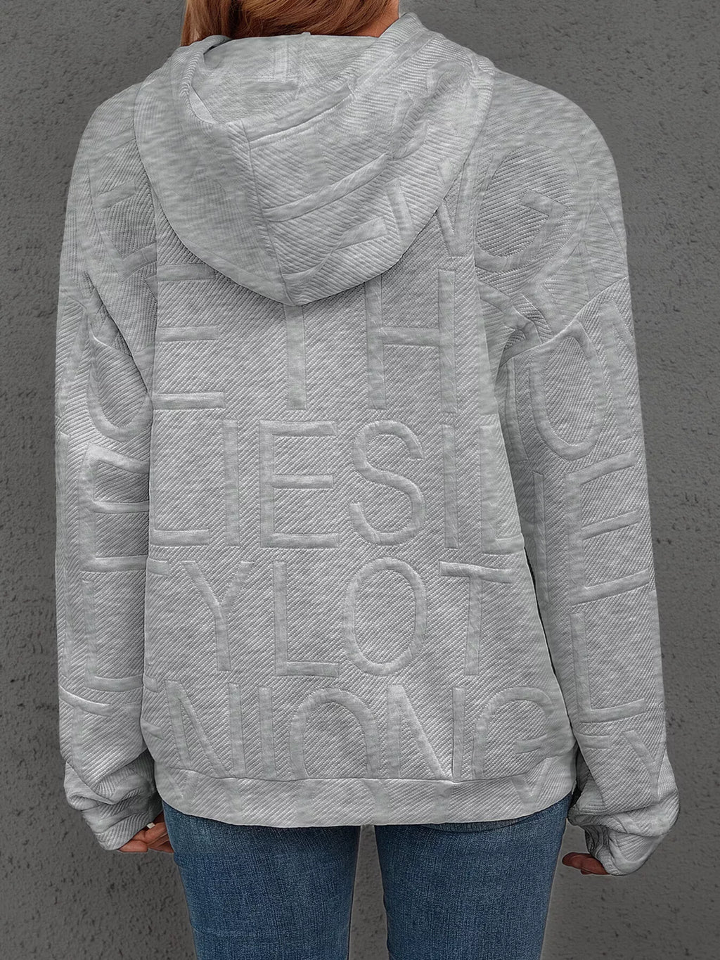 Full Size Textured Embossed Long Sleeve Hoodie Plus Size