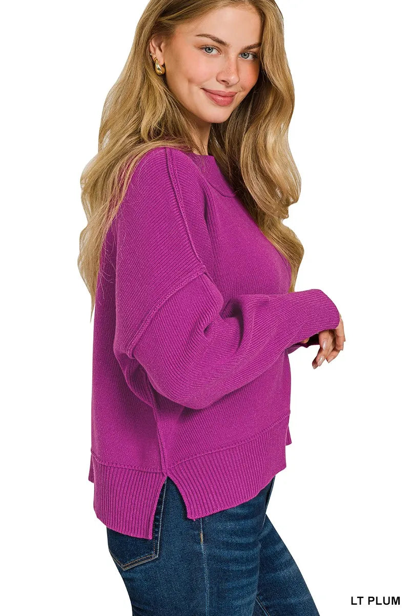 Zenana Wide Neck Band Drop Shoulder Sweater