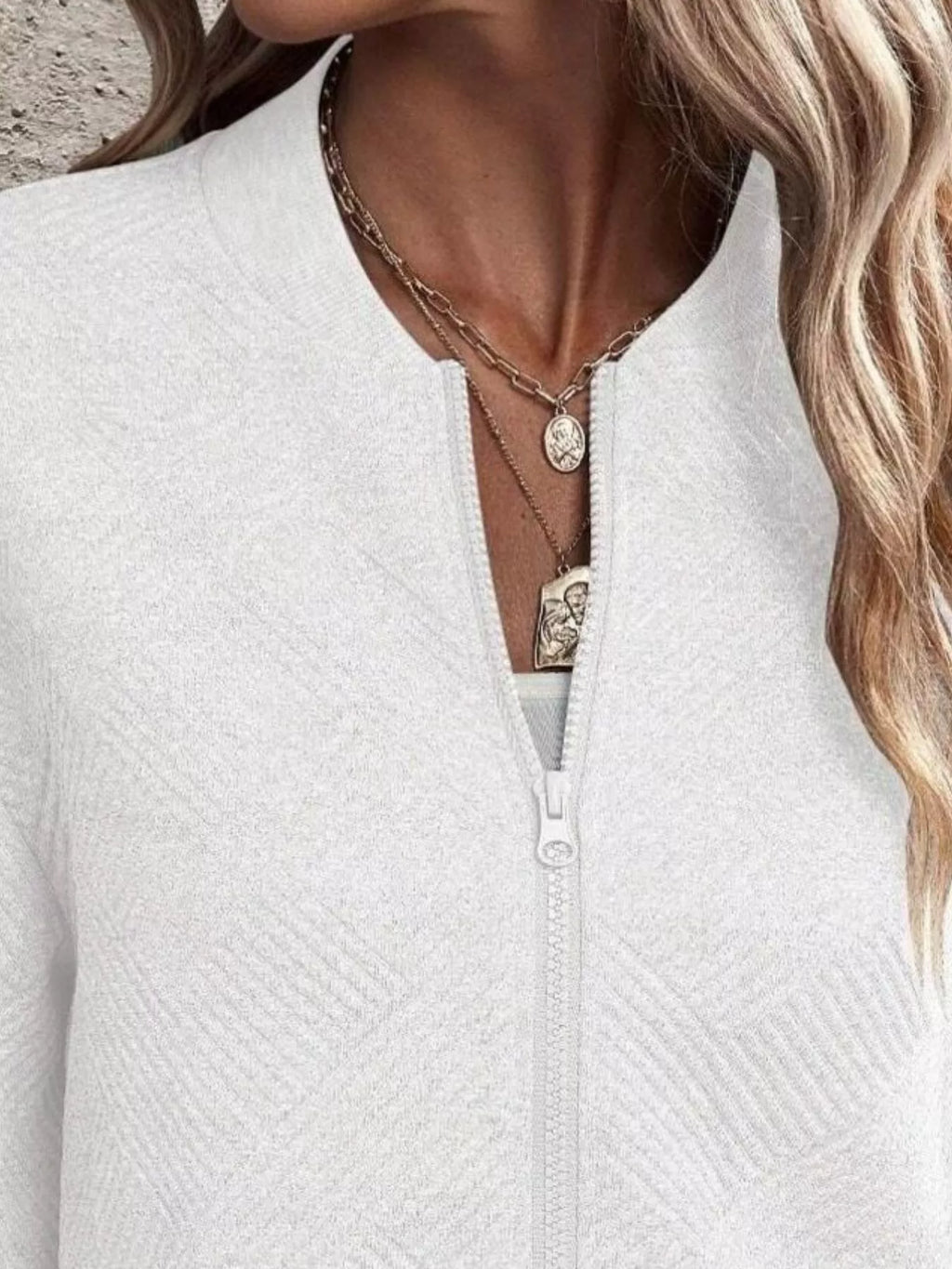 Full Size Zip Up Long Sleeve Textured Jacket Plus Size