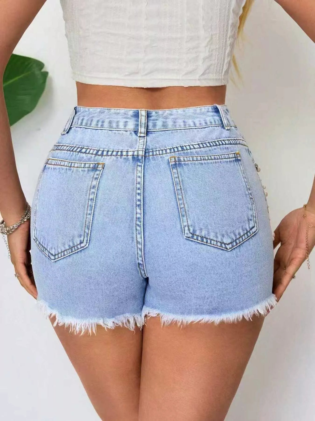 Distressed Raw Hem Denim Shorts