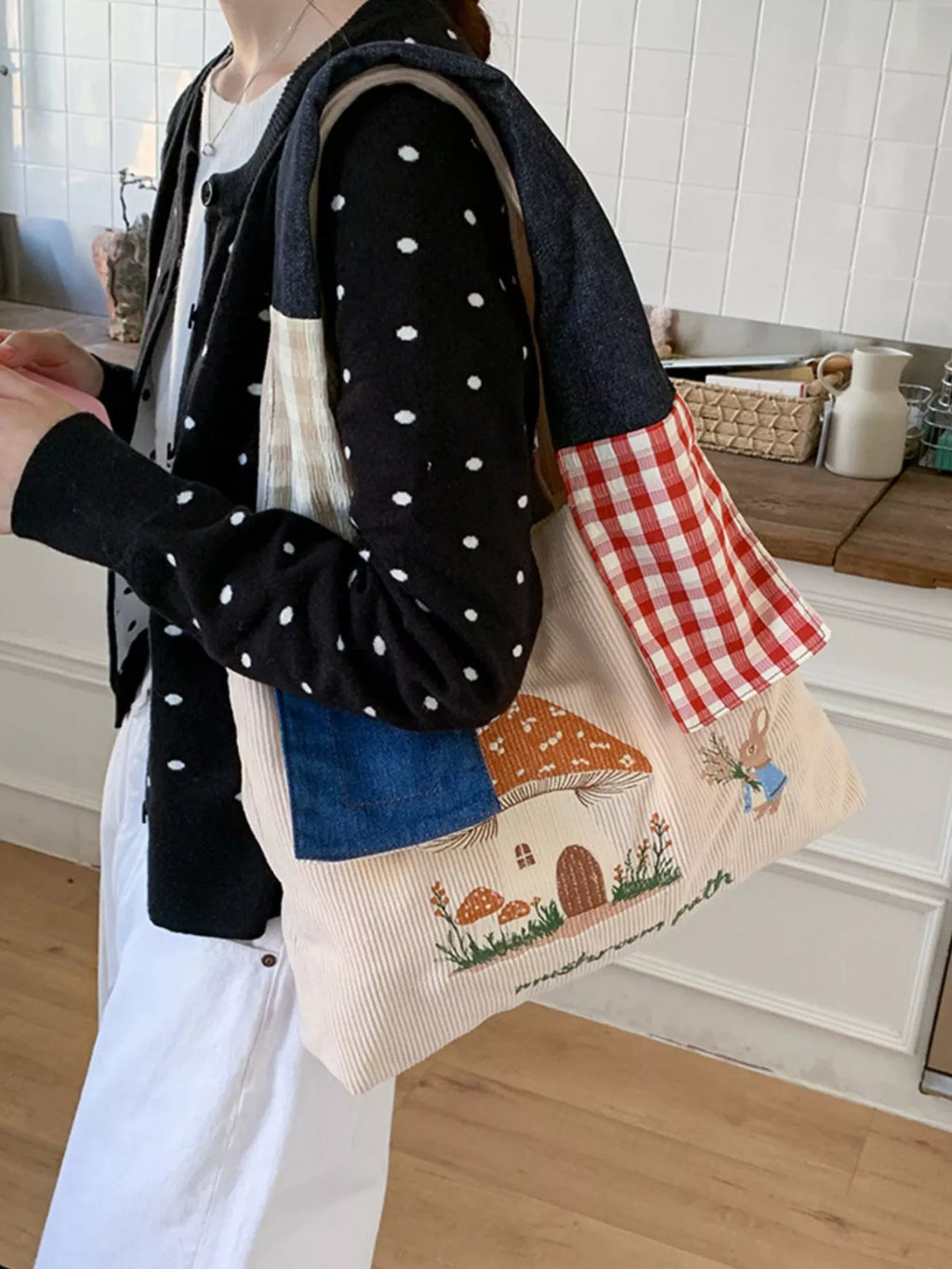 Mushroom Corduroy Tote Bag