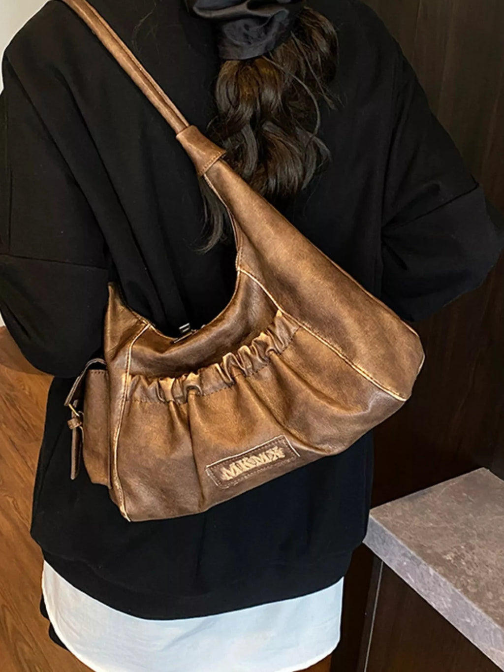 Vintage Ruched Hobo Shoulder Bag