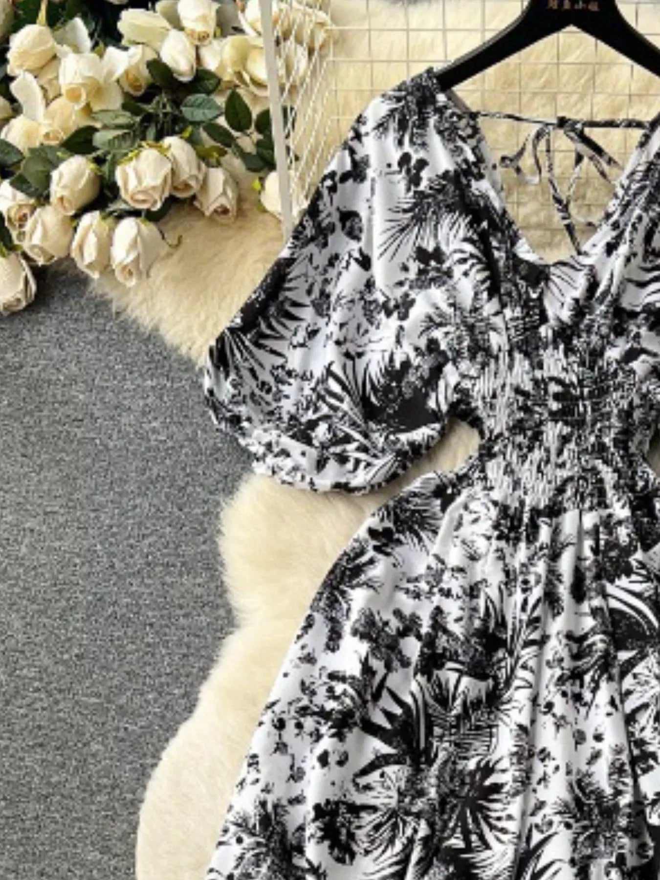 Smocked V-Neck Wide Leg Jumpsuit