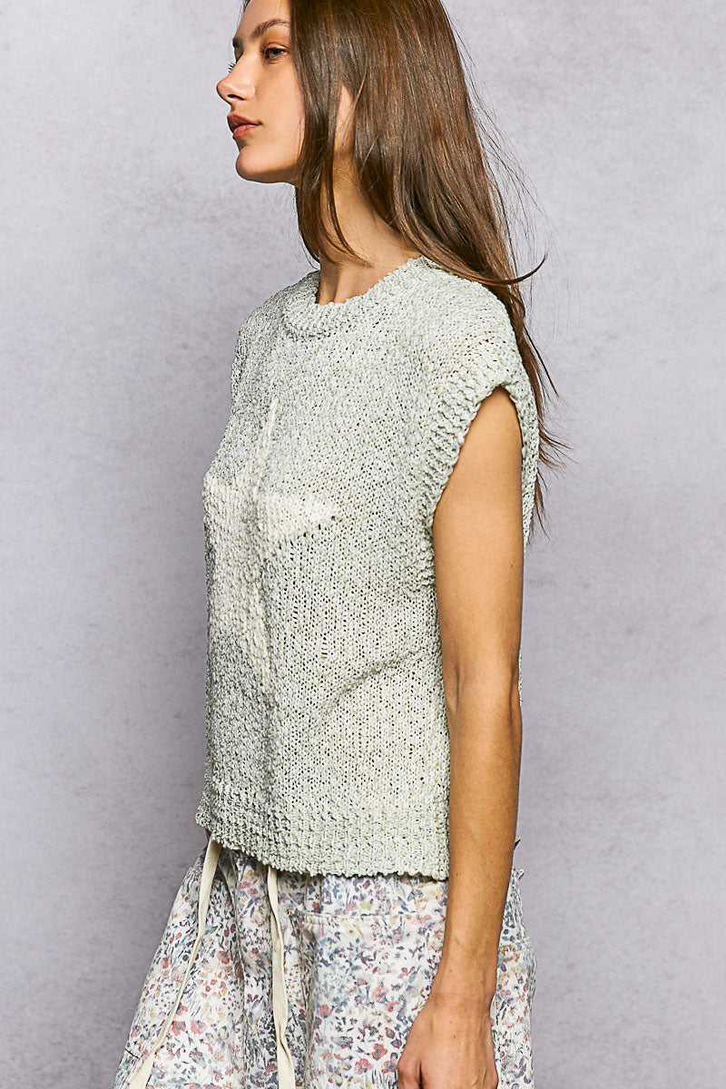 POL Star Round Neck Popcorn Knit Top