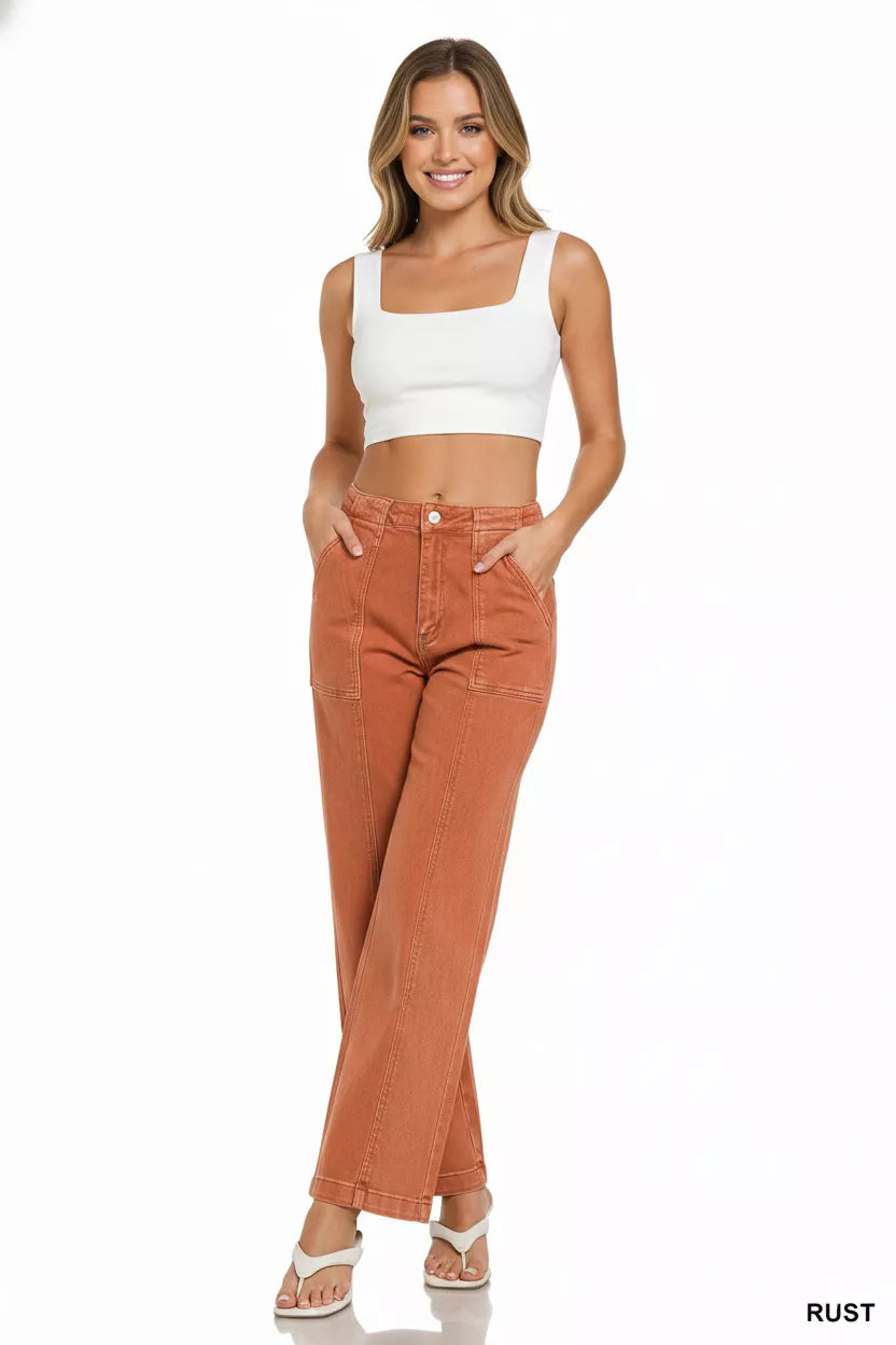 Zenana Straight Leg Utility Pocket Jeans